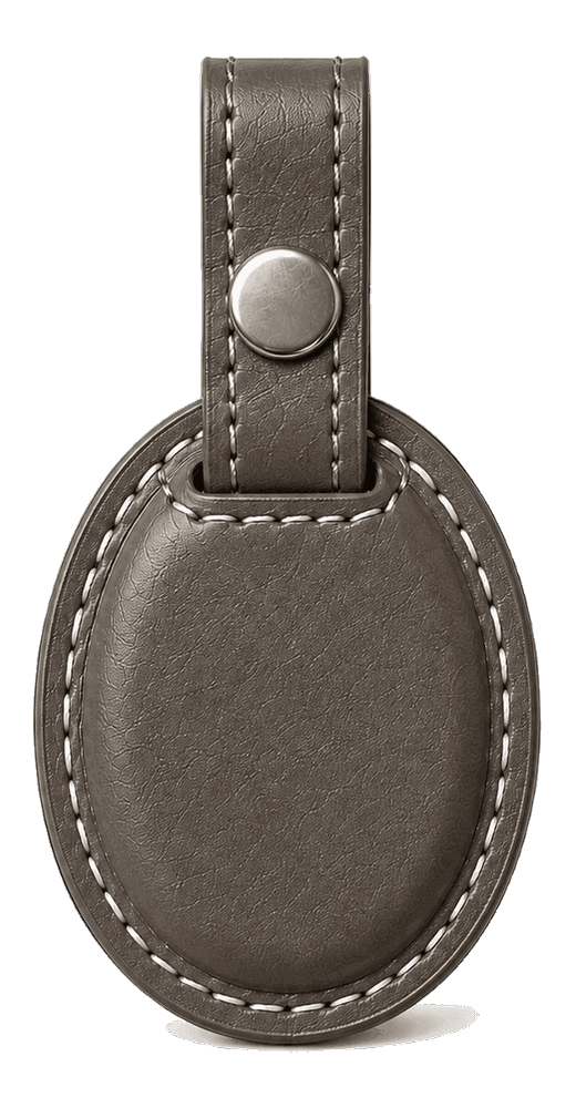 Gray leather AirTag bag tag