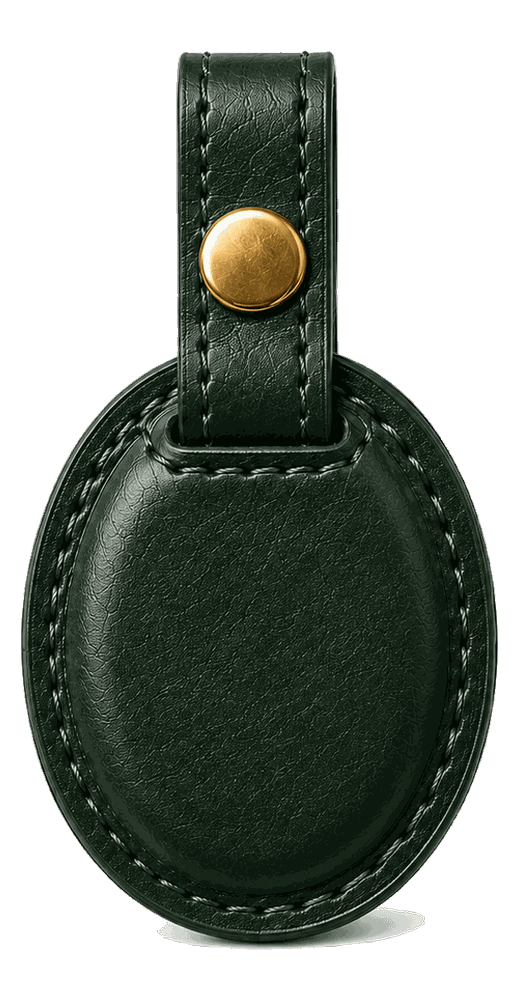 Green leather AirTag bag tag